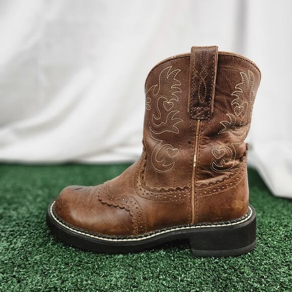 Ariat Fatbaby Western Boots Heart Stitch Brown Leather Round Toe US 6.5B - Picture 4 of 12